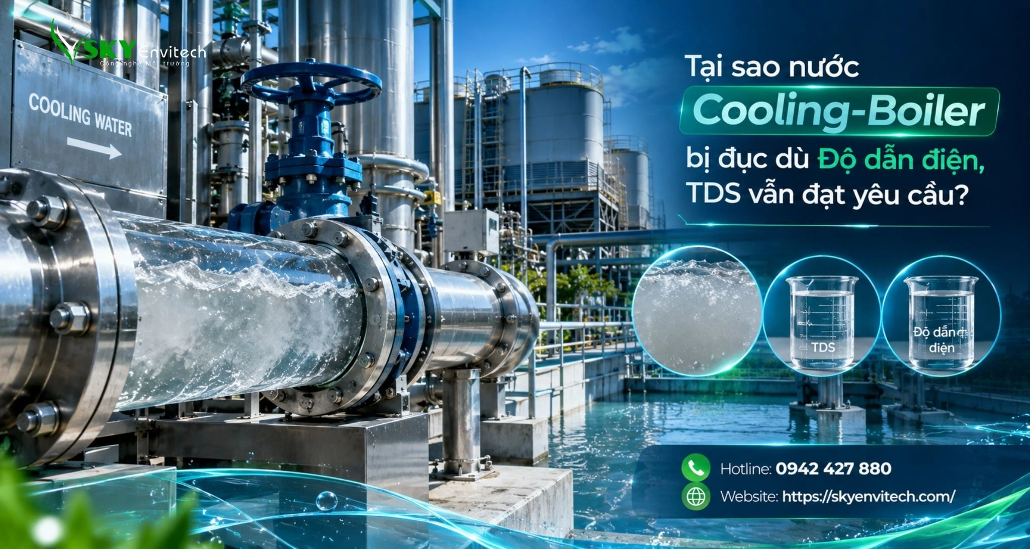 Tại sao nước Cooling-Boiler bị đục dù Độ dẫn điện, TDS vẫn đạt yêu cầu?
