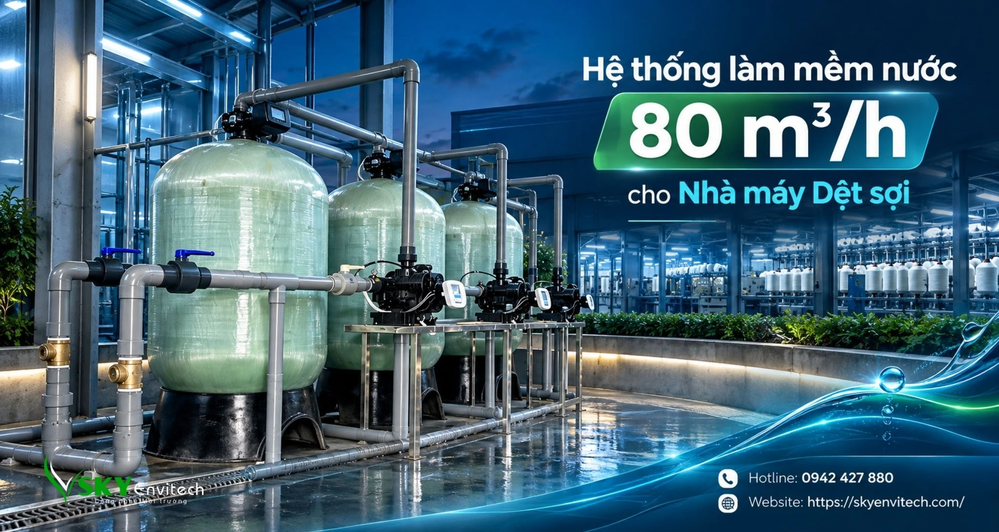 Hệ thống làm mềm nước 80 m3/h cho Nhà máy Dệt sợi