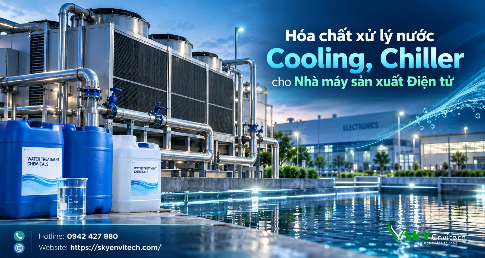 Hóa chất xử lý nước Cooling, Chiller cho Nhà máy sản xuất Điện tử