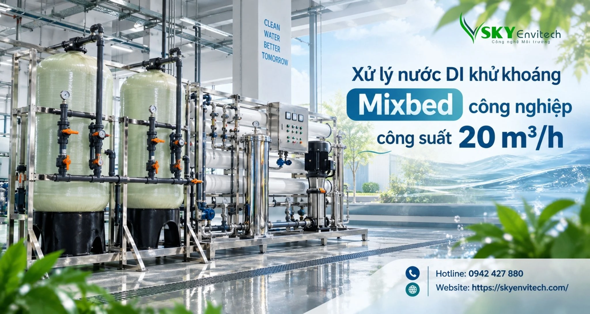 Xử lý nước DI khử khoáng Mixbed công nghiệp công suất 20 m3/h